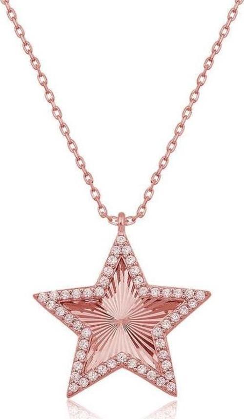 925 Ayar Gümüş Rose Fırfır Desenli Yıldız Kadın Kolye