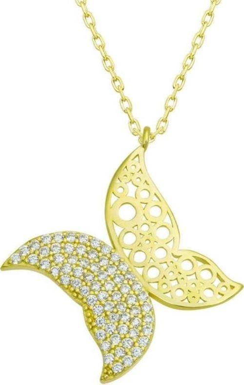 Gümüş Gold Kelebek Kadın Kolye