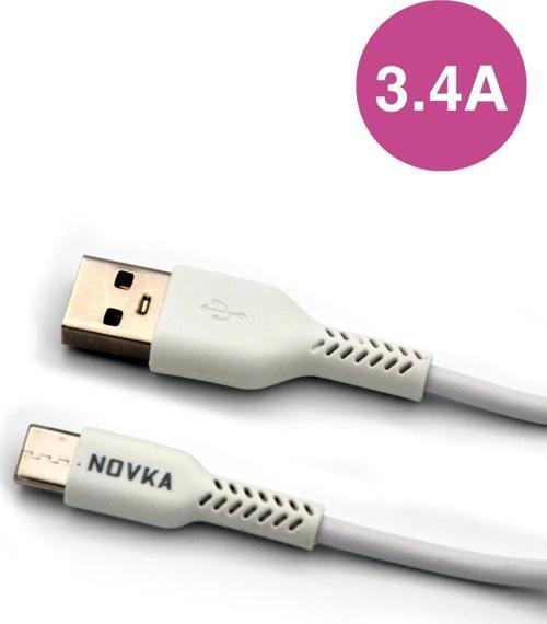 Type-C & USB 3.4 A Şarj Kablosu 1 Metre Beyaz Samsung Oppo Xiaomi Modellerle Uyumlu