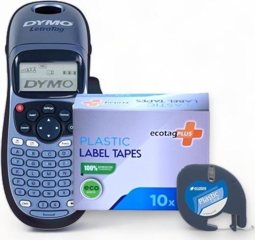 Dymo Letratag Etiket Yazcı ve 10 Adet EcotagPlus Şerit Etiket 12 mm x 4 mt Plastik Seffaf
