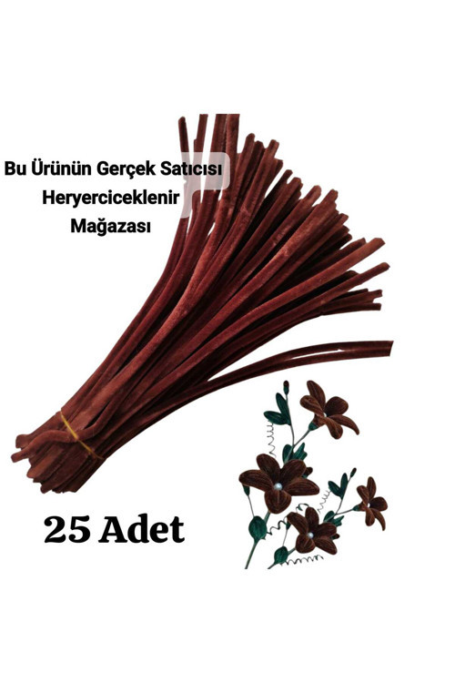 50 Adet Koyu Kahve Şönil, Çiçek Yapımına Uygun Tüylü Tel, 30 Cm 6 Mm