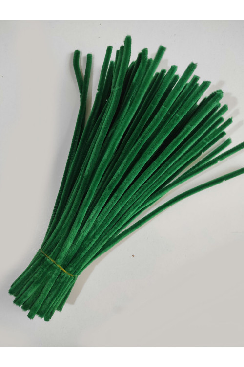 25 Adet Zümrüt Yeşili Şönil, Çiçek Yapımına Uygun Tüylü Tel, 30 Cm 6 Mm