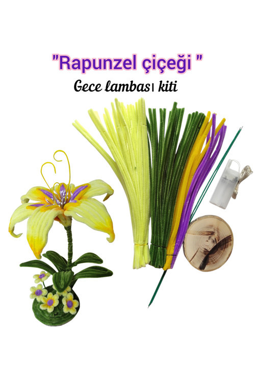 Rapunzel Çiçeği,Gece Lambası Kit Seti, Tel Şönilden Tüylü Şönil Seti