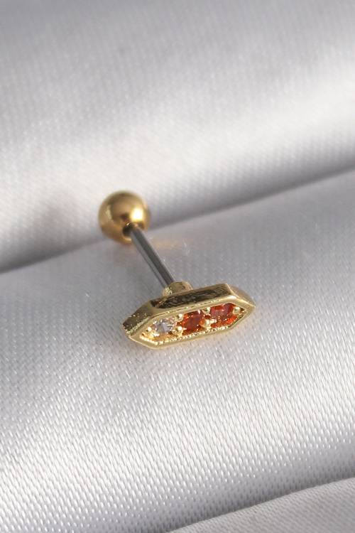 316L Çelik Gold Renk Turuncu Zirkon Taşlı Tragus Piercing 5886 - TEOLSA6911-8181