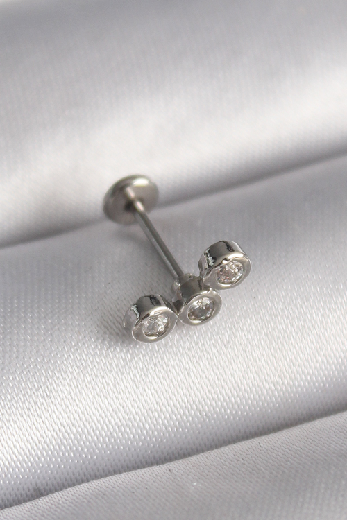 316L Çelik Gümüş Renk Zirkon Taşlı Tragus Piercing 5886 - TEOLSA9829-5339