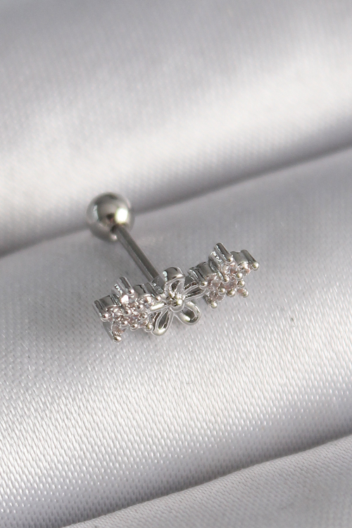 316L Çelik Gümüş Renk Zirkon Taşlı Çiçek Tragus Piercing 5886 - TEOLSA1211-6894