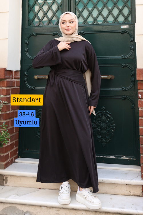 Kadın Cupra Pike Kumaş Seyyar Fularlı Rahat Kesim Tesettür Elbise 1232