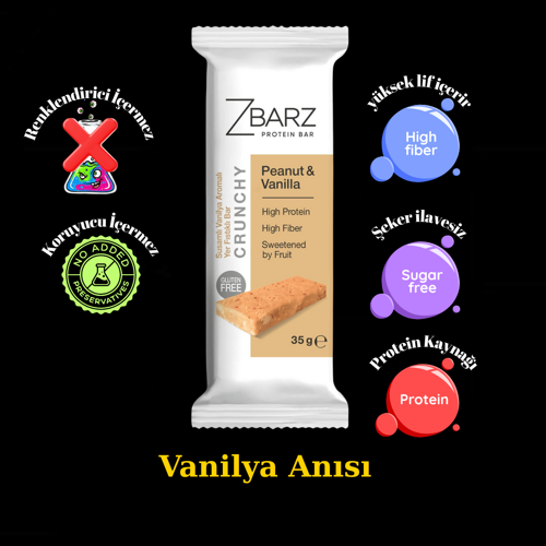 Crunchy Susamlı Vanilya Aromalı Yer Fıstıklı Proteinli Bar 12 li