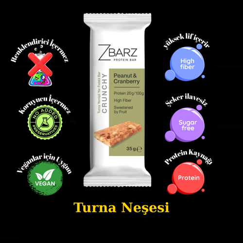 Crunchy Turna Yemişli Yer Fıstıklı Protein Bar 12 li