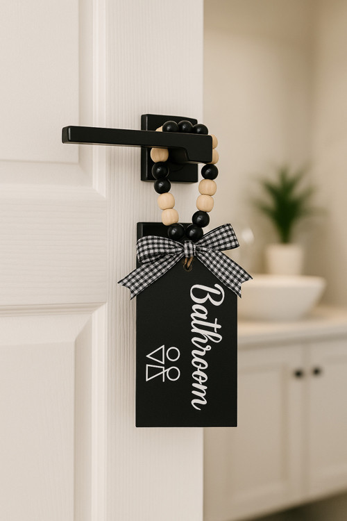 Dekoratif Boncuklu "Bathroom" Yazılı Kapı Kolu Aksesuarı (Banyo)