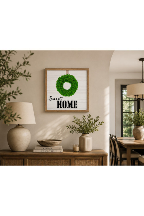 Sweet Home İskandinav Tarz Gerçek Ahşap Çerçeveli Dresuar Mutfak Kahve Köşesi Dekor Tablo (25*25 Cm)