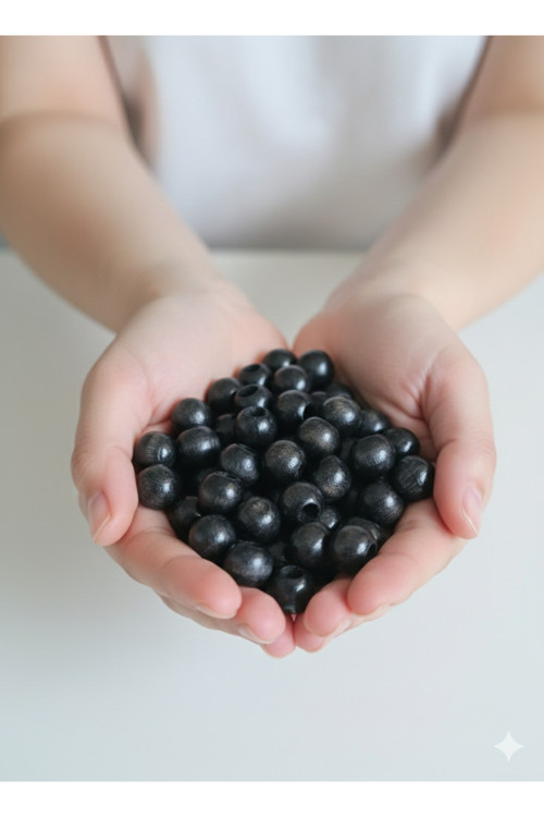 14 Mm Siyah Renk Ahşap Boncuk Hobi Ve El İşi Malzemesi (100 G - Ortalama 125 Adet)