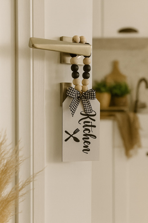 Dekoratif Boncuklu "Kitchen" Yazılı Tuvalet Banyo Kapı Kolu Aksesuarı Ahşap Hediyelik Süs (Mutfak)