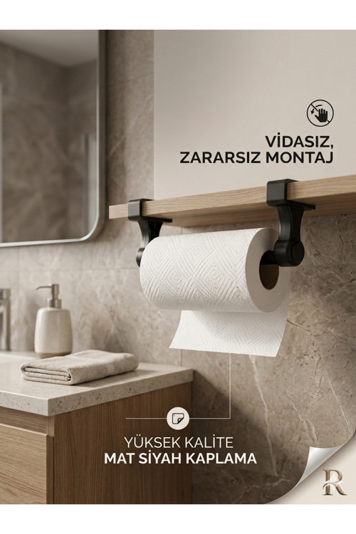 Vidasız Ferforje Metal Havluluk – Çok Amaçlı Mutfak & Banyo İçin Kağıt Havlu Askısı (30 Cm)