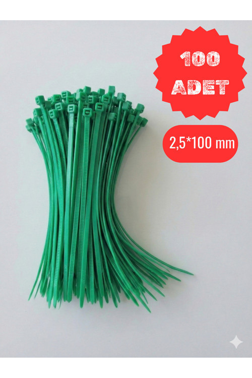 100 Adet Yeşil Plastik Kablo Bağı 2,5X100 Mm – Cırt Kelepçe Sabitleme Klipsi