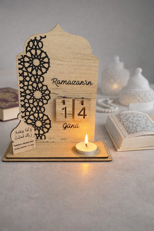 Işıklı Ahşap Ramazan Ayı Takvimi – Gün Sayacı Masa Üstü Dekor Hediyelik (20*18 Cm)
