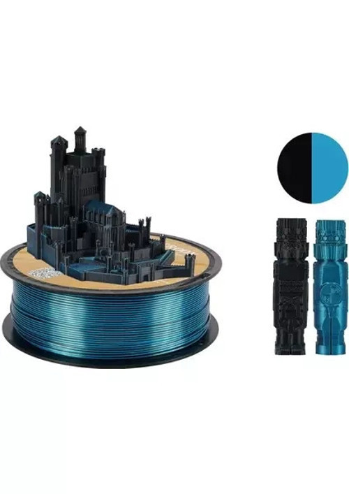 Çift Renk Siyah - Mavi PLA Silk Filament 1.75 mm 1000gr