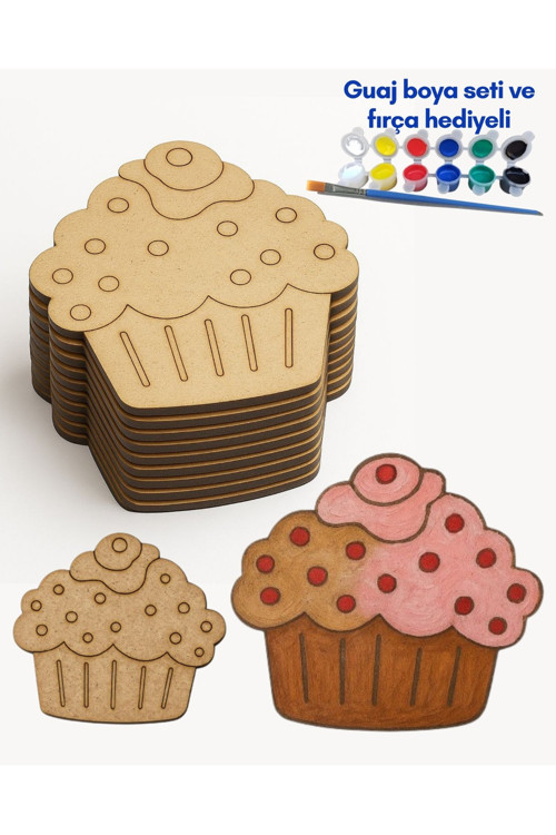 M.Art Ahşap Cupcake Boyama Oyun Seti- Kendin Yap Akrilik Boya Çocuk Etkinlik Kiti 5 Li