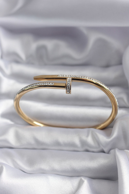 316L Çelik Gold Renk Çivi Model Zirkon Taş Detay Kadın Bileklik Tj-Bb5646