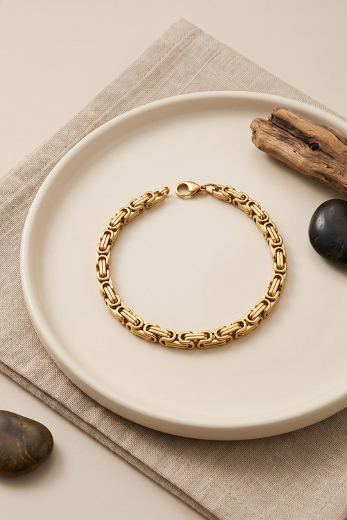 316L Çelik Gold Renk Kral Zincir Model Erkek Bileklik Tj-Eb3814