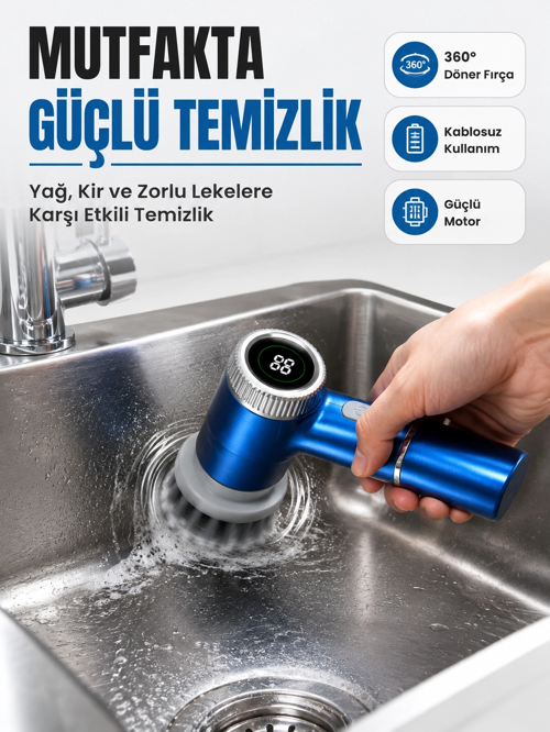 Dijital Göstergeli Şarjlı Temizlik Fırçası Ile Konforlu Kullanım