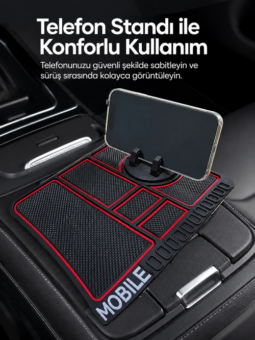 Araç İçi Telefon Standlı Kaydırmaz Organizer Mat Konsol Düzenleyici