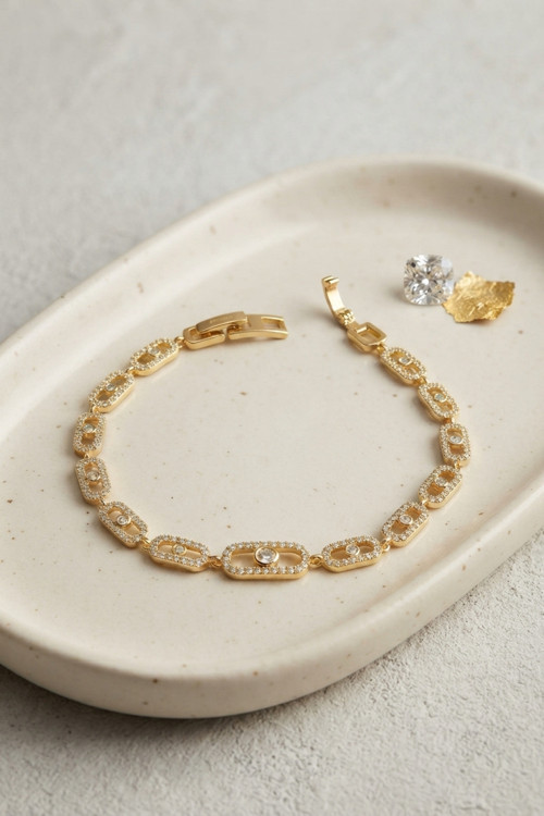 Gold Renk Zirkon Taşlı Messika Model Bileklik Tj-Bb8850