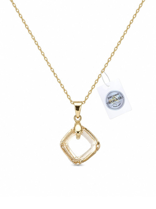 925 Ayar Swarovski Taşlı Kare 14mm Crystal Golden Shadow Kadın Gümüş Kolye