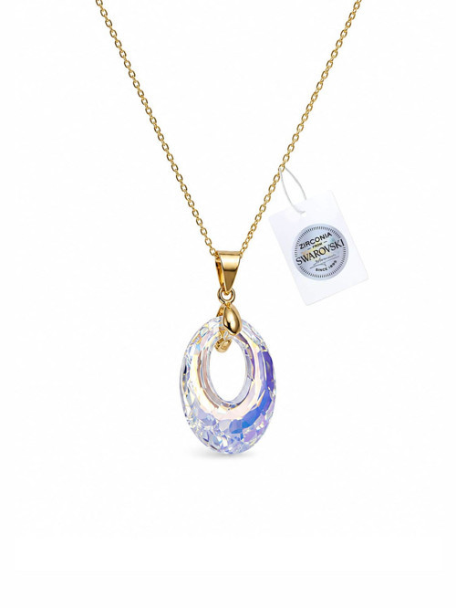 925 Ayar Swarovski Taşlı Oval 20mm Crystal AB Kadın Gümüş Kolye