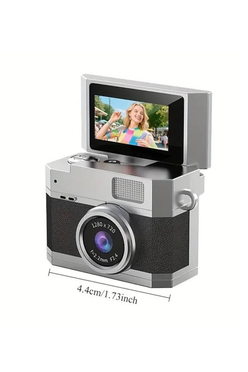 LK-026 Mini Dijital Kamera Küçük Katlanır 48MP Ekran Vlog Kamerası Selfie Video Kaydedici Minyatür Kamera SİYAH
