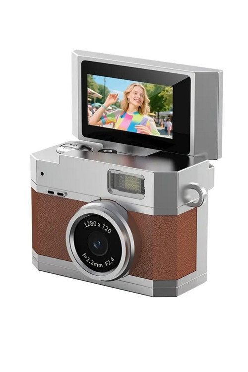 LK-026 Mini Dijital Kamera Küçük Katlanır 48MP Ekran Vlog Kamerası Selfie Kamera Kolaylık KAHVERENGİ