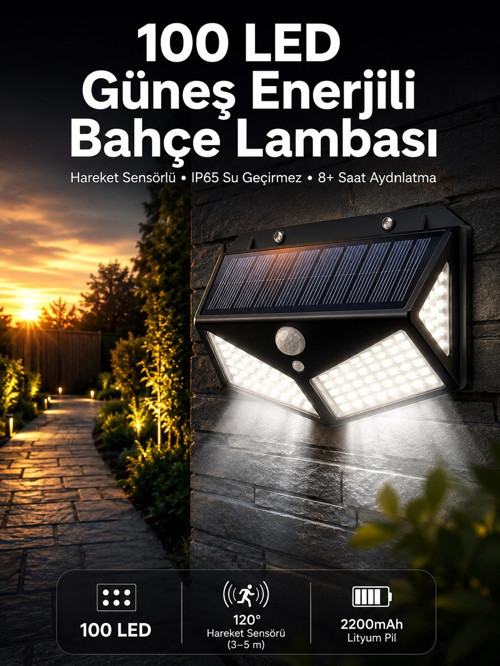 Solar Sensörlü Duvar Lambası Bahçe Lambası Parlak Beyaz Işık Suya Dayanıklı