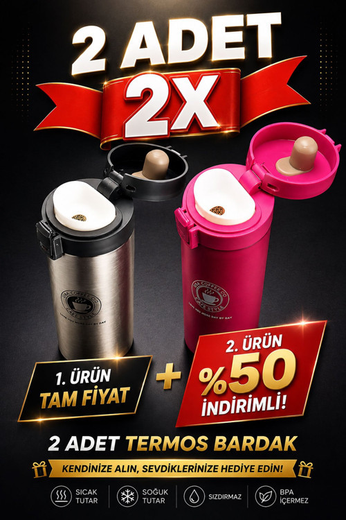 Cafe Style 380 ml 2'li Set Çift Cidarlı Kahve Termosu