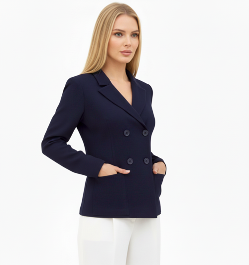 Lacivert Kaşe Kruvaze Ceket