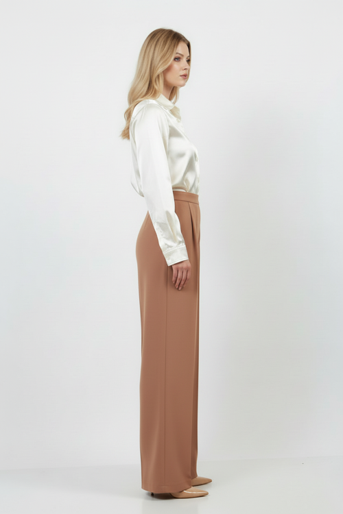 Camel Wide Leg Pantolon