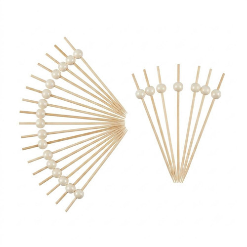Beyaz Top Başlıklı Bambu Kokteyl ve Kanape Kürdanları 25 Li