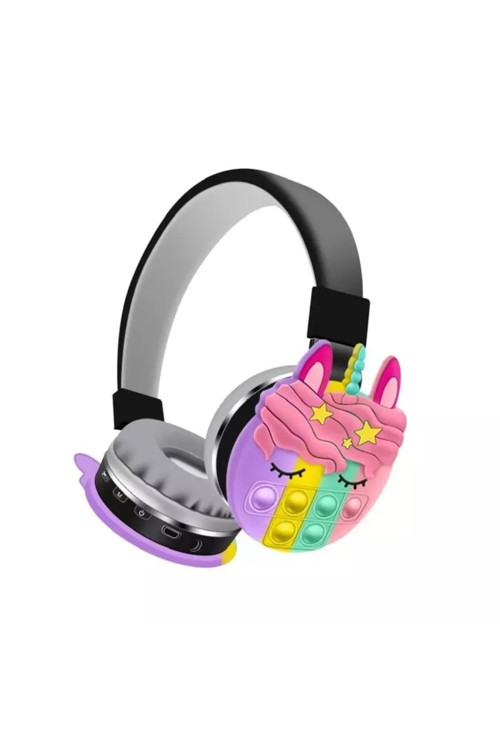 KT-55C Unicorn Popit Kablosuz Kulaklık Şarjlı Kulaküstü Bluetooth Kulaklığı Mikrofonlu Hafıza Kartı Girişli