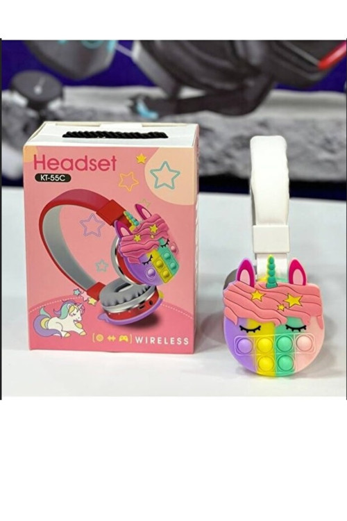 KT-55C Unicorn Popit Kablosuz Kulaklık Şarjlı Kulaküstü Bluetooth Kulaklığı Mikrofonlu Hafıza Kartı Girişli