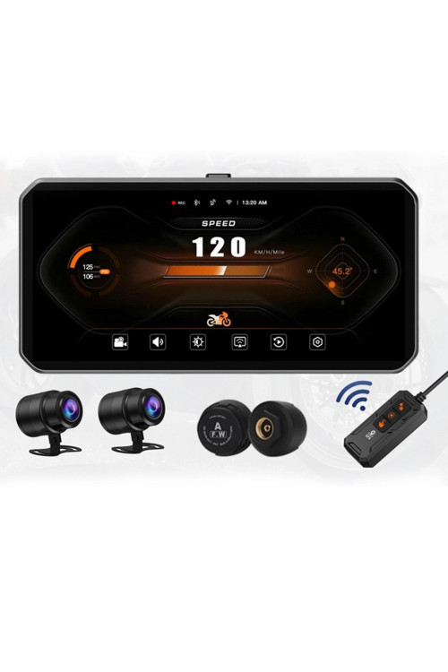 Araç İçi Kamera Tekerlek Basınç Göstergeli Carplay Android Auto Ön ve Arka Motorsiklet Kamerası M8E