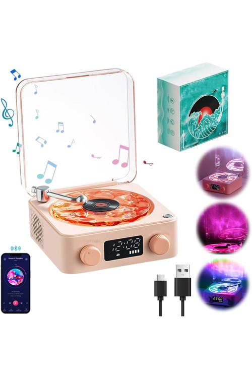 Nostalji Plak Çalar Tasarımlı Bluetooth Hoparlör Subwoofer 3d Ses Dalgası Retro Müzik Plak Çalar