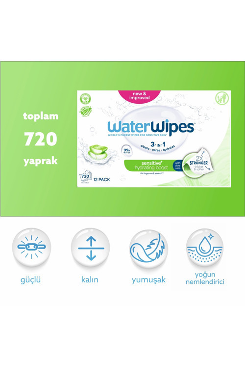 Sensitive+ Yoğun Nem Takviyeli Islak Mendil 12X60 Adet (720 Yaprak) - Hydrating Boost