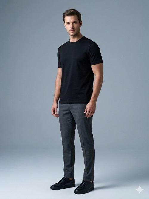 Erkek Siyah Basic Bisiklet Yaka T-Shirt 20500