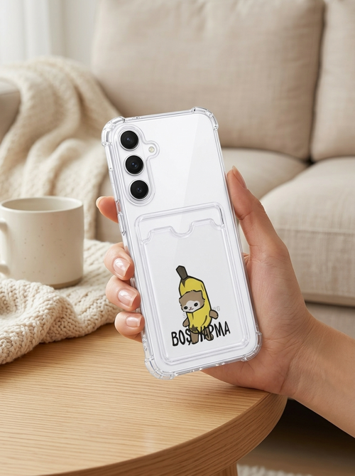 Samsung Galaxy S24 FE Boş Yapma Muz Detaylı Kart Bölmeli Şeffaf Telefon Kılıf? - GGGGGG5096-5