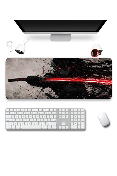 SonicTouch Klavye Mousepad 40x90cm Dikişsiz Pürüzsüz Sıvı Geçirmez Kaymaz Taban Kızıl Katana