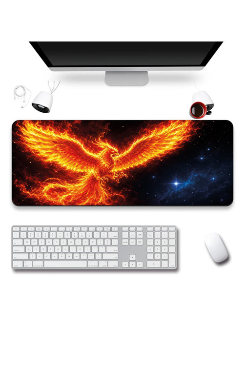 SonicTouch Klavye Mousepad 40x90cm Dikişsiz Sıvı Geçirmez Kaymaz Taban Küllerden Yükseliş Anka Kuşu