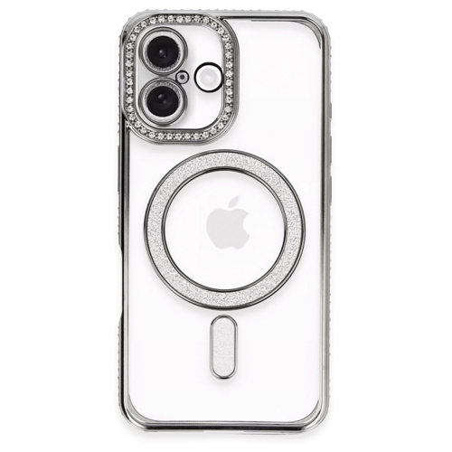 İphone 16 Plus Kılıf Joke Simli Magneticsafe Kılıf - Gri
