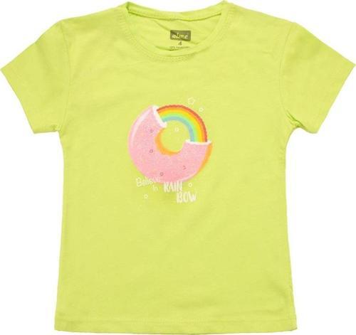 Gökkuşağı Baskılı Kız Tshirt Yeşil