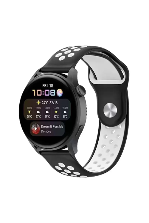 Newface Watch 22mm Spor Delikli Kordon - Siyah-beyaz