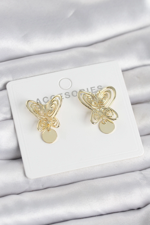 Füsun Küpesi Model Gold Renk Kelebek Model Pirinç Kadın Küpe