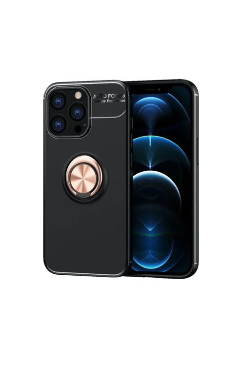 Newface İphone 13 Pro Kılıf Range Yüzüklü Silikon - Siyah-gold